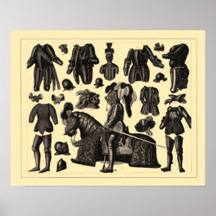 Antique Mediaeval Armour Illustrations Poster