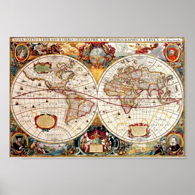 Antique mediaeval, historical World Map Nova Poster (Front)
