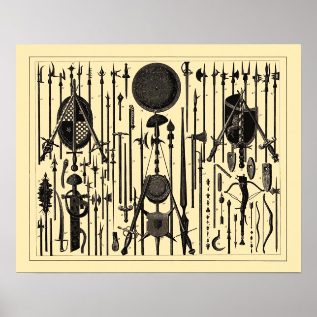 Antique Mediaeval Weapons Illustrations Poster (Front)