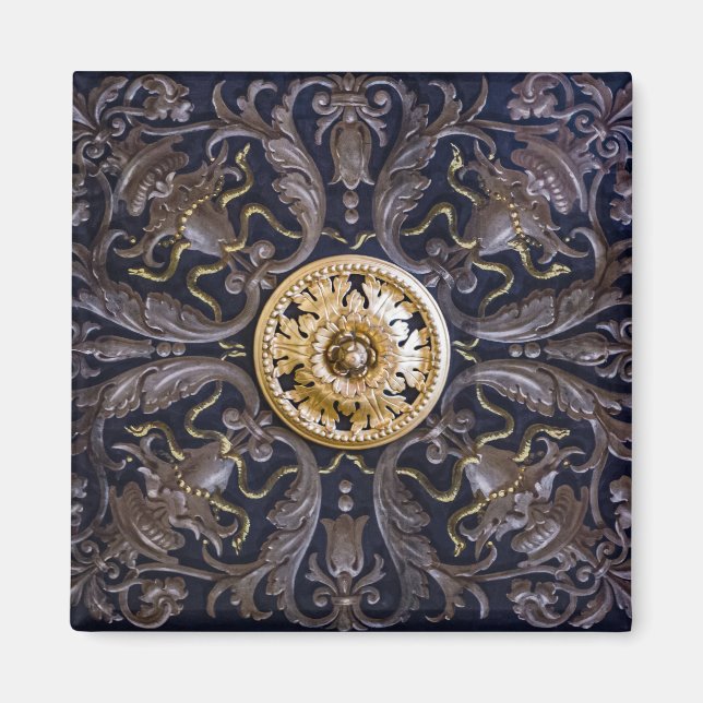 Antique Medieval Gold Plated Wood Carving Ornament Magnet (Front)