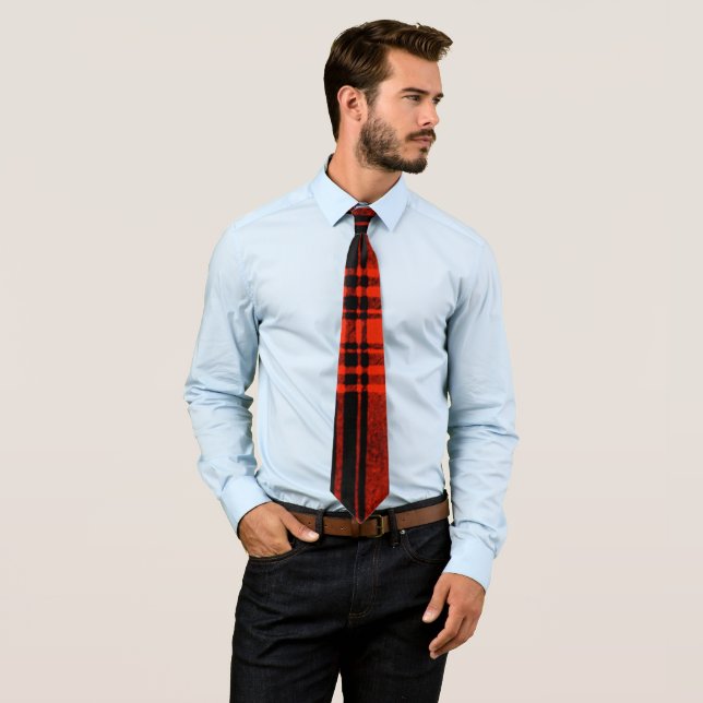 Antique Menzies Hunting Tartan Plaid Pattern Tie (In Situ)