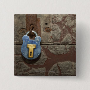 Antique Metal Lock on Stone Wall 15 Cm Square Badge