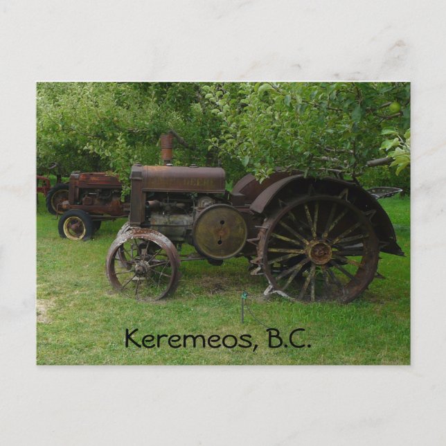 Antique Metal Wheel Tractors Postcard (Front)