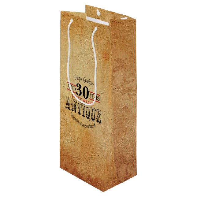 Antique Milestone 30th Birthday Wine Gift Bag (Front Angled)