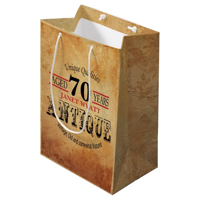Antique Milestone 70th Birthday Medium Gift Bag (Front Angled)