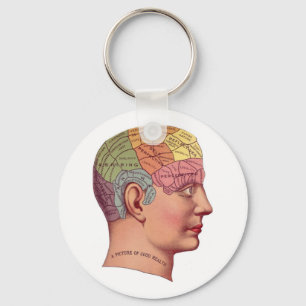antique Mind Brain Map Phrenology head Key Ring