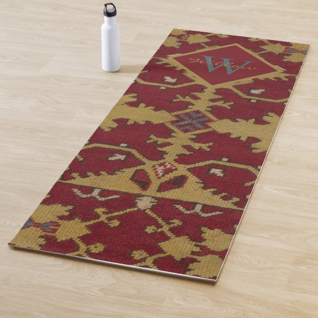 Antique Monogrammed Oriental Persian Red Pattern  Yoga Mat (In Situ)