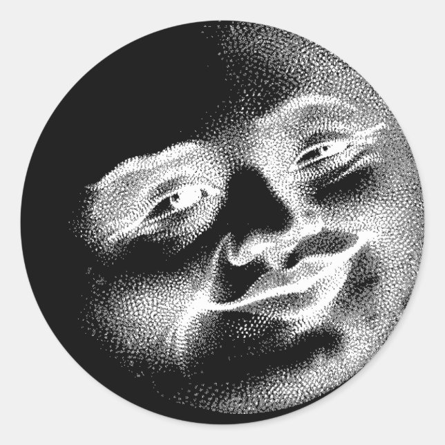 Antique Moon Face  Classic Round Sticker (Front)