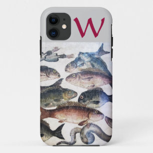 ANTIQUE MOSAIC FISHES,OCEAN SEA LIFE MONOGRAM iPhone 11 CASE