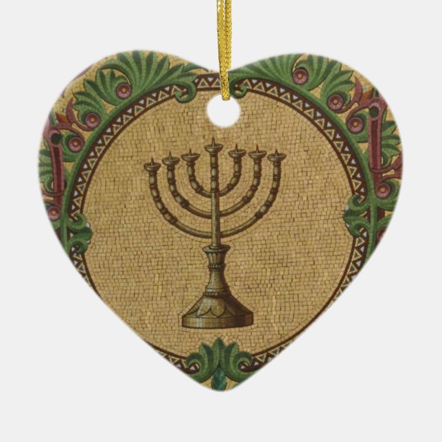 Antique Mosaic Temple Menorah Ceramic Tree Decoration (Front)
