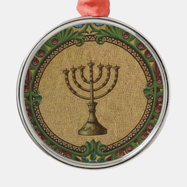 Antique Mosaic Temple Menorah Metal Tree Decoration (Front)