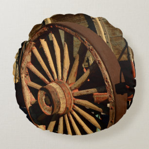Antique mule train wagon round cushion