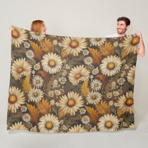 Antique mums and daisies fleece blanket