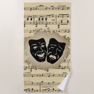 Antique Music and Theatre Masks Beach Towel