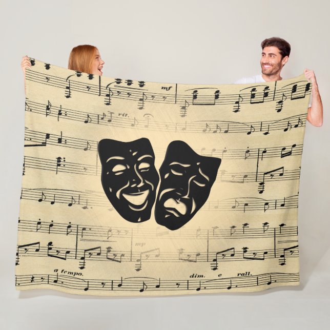 Antique Music and Theatre Masks Fleece Blanket (In Situ)