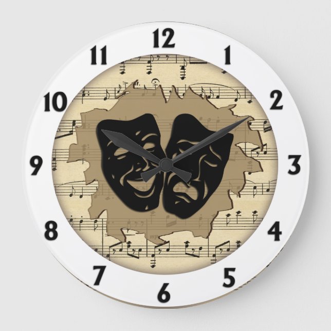 Antique Music and Theatre Masks Large Clock (Front)