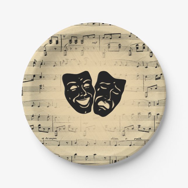 Antique Music and Theatre Masks Paper Plate (Front)