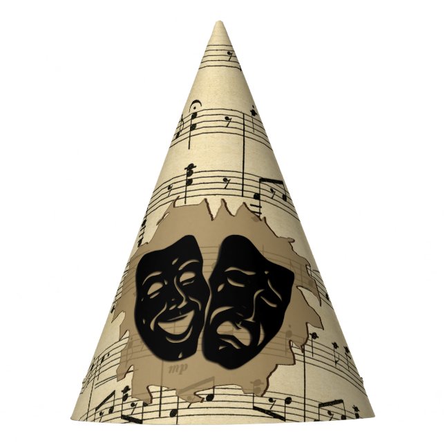 Antique Music and Theatre Masks Party Hat (Front)