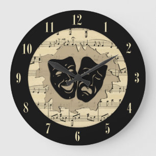 Antique Music and Theatre Masks with Numbers Large Clock