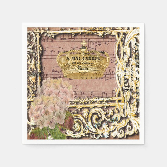 Antique Music French Gold Crown Collage Napkin (Front)