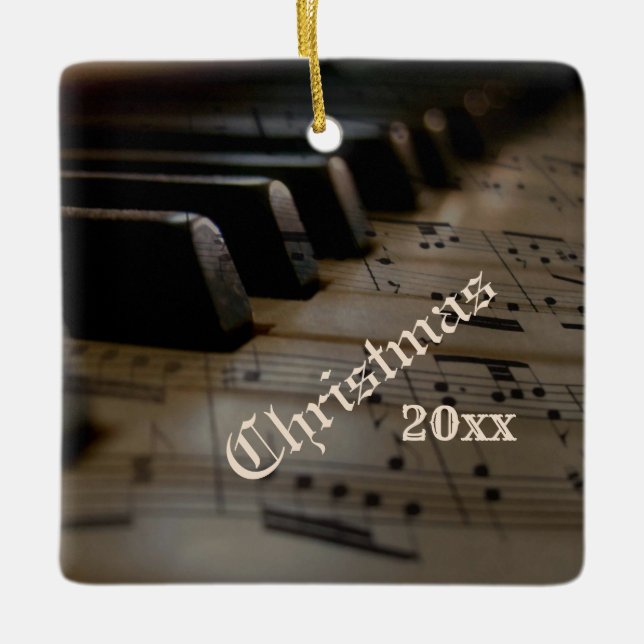 Antique Music Piano Keys Christmas Year Ceramic Ornament (Front)