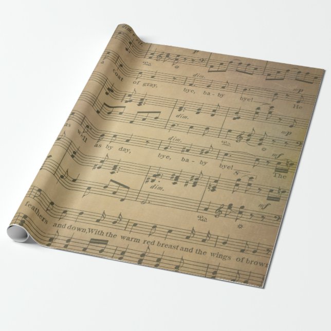 Antique Music Sheet Style 6 Wrapping Paper Roll (Unrolled)