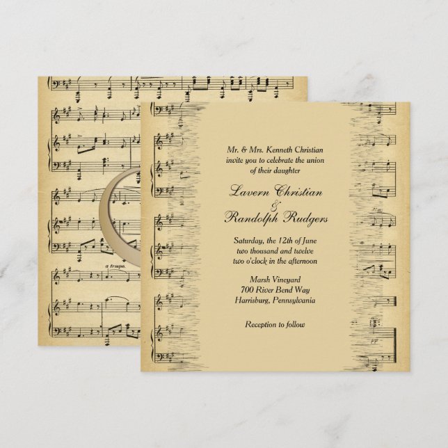 Antique Music Theme Wedding Invitation (Front/Back)