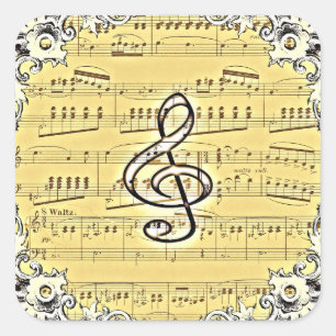 Antique Music Treble Clef Vintage Design Square Sticker