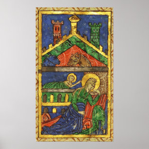 ANTIQUE NATIVITY CHRISTMAS PARCHMENT POSTER