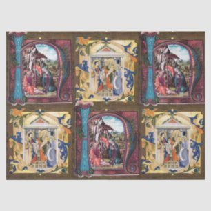 ANTIQUE NATIVITY MONOGRAM CHRISTMAS PARCHMENT Pink Tissue Paper