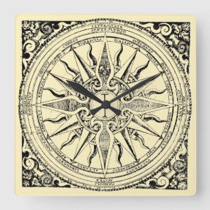 Antique Nautical Compass And Winds Square Wall Clock