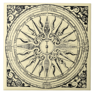 Antique Nautical Compass And Winds Tile