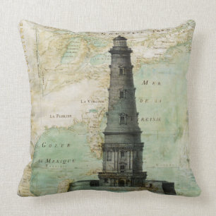 Antique Nautical Lighthouse & Map Pillow