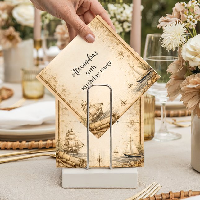 Antique Nautical Map Birthday Napkin (Creator Uploaded)
