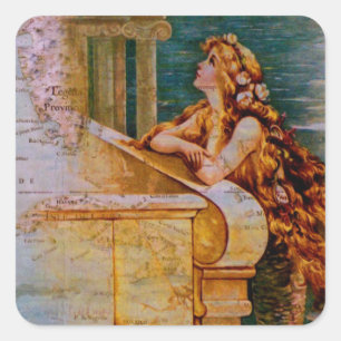 Antique Nautical Map & Mermaid Square Sticker