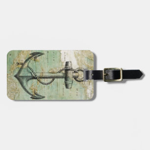 Antique Nautical Map with Anchor Luggage Tag