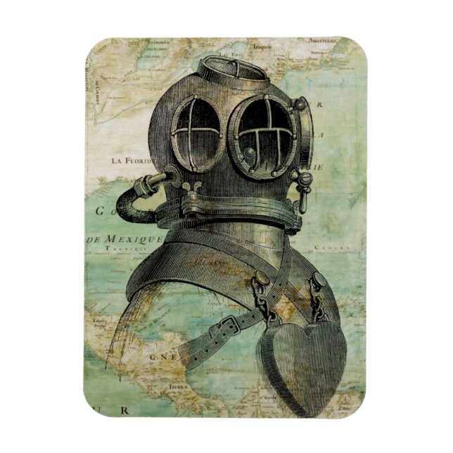 Antique Nautical Map with Dive Helmet Magnet (Vertical)