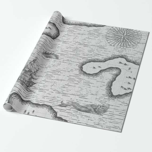 Antique Nautical Map Wrapping Paper (Unrolled)