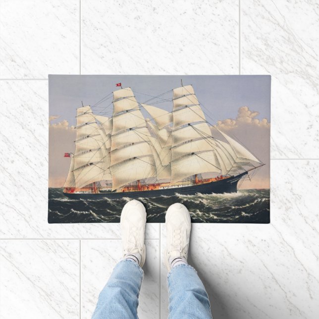 Antique Nautical Sailing Ship Currier & Ives Doormat (Indoor)