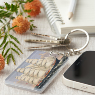 Antique Nautical Sailing Ship Currier & Ives Key Ring