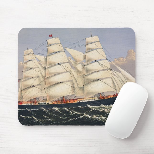 Antique Nautical Sailing Ship Currier & Ives Mouse Mat (With Mouse)