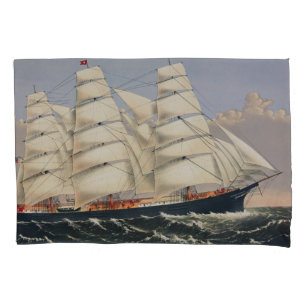 Antique Nautical Sailing Ship Currier & Ives Pillowcase