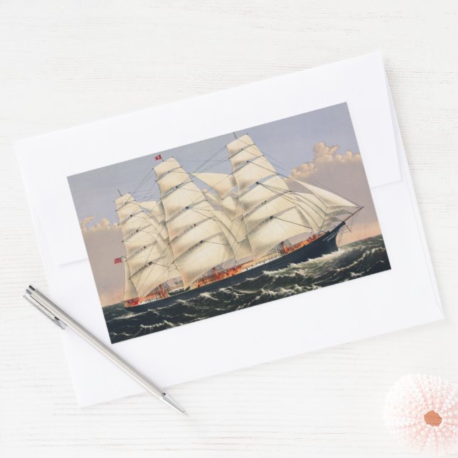 Antique Nautical Sailing Ship Currier & Ives Rectangular Sticker (Envelope)