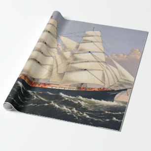 Antique Nautical Sailing Ship Currier & Ives Wrapping Paper