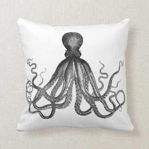 Antique Nautical Steampunk Octopus Vintage Kraken Cushion