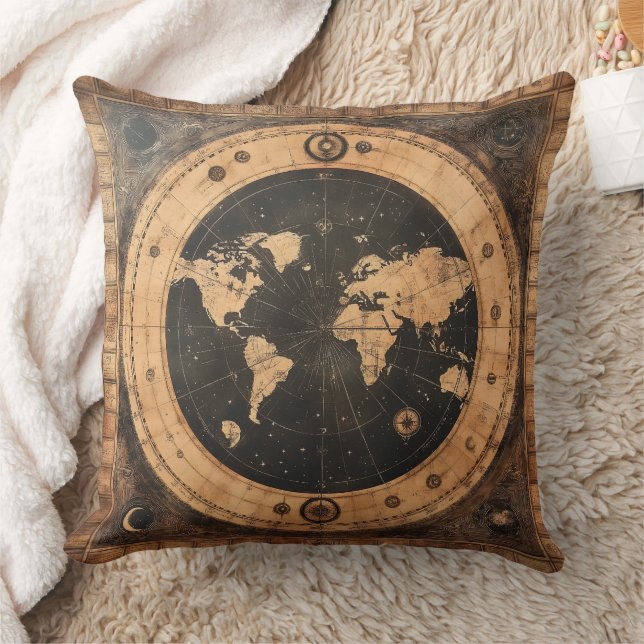 Antique Nautical World Globe Moon Navigation Map Cushion (Blanket)
