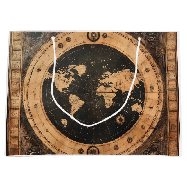 Antique Nautical World Globe Moon Navigation Map Large Gift Bag (Front)