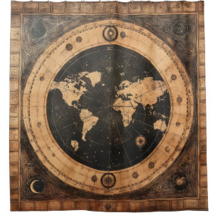 Antique Nautical World Globe Moon Navigation Map Shower Curtain