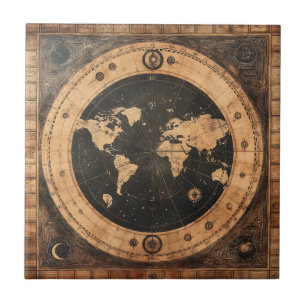 Antique Nautical World Globe Moon Navigation Map Tile