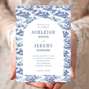 Antique Navy Blue White Arch Toile Wedding Invitation